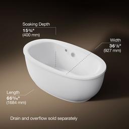 Kohler Sunstruck 65-1/2'' x 35-1/2'' oval freestanding bath with Bask heated surface and fluted shroud - White - image 3