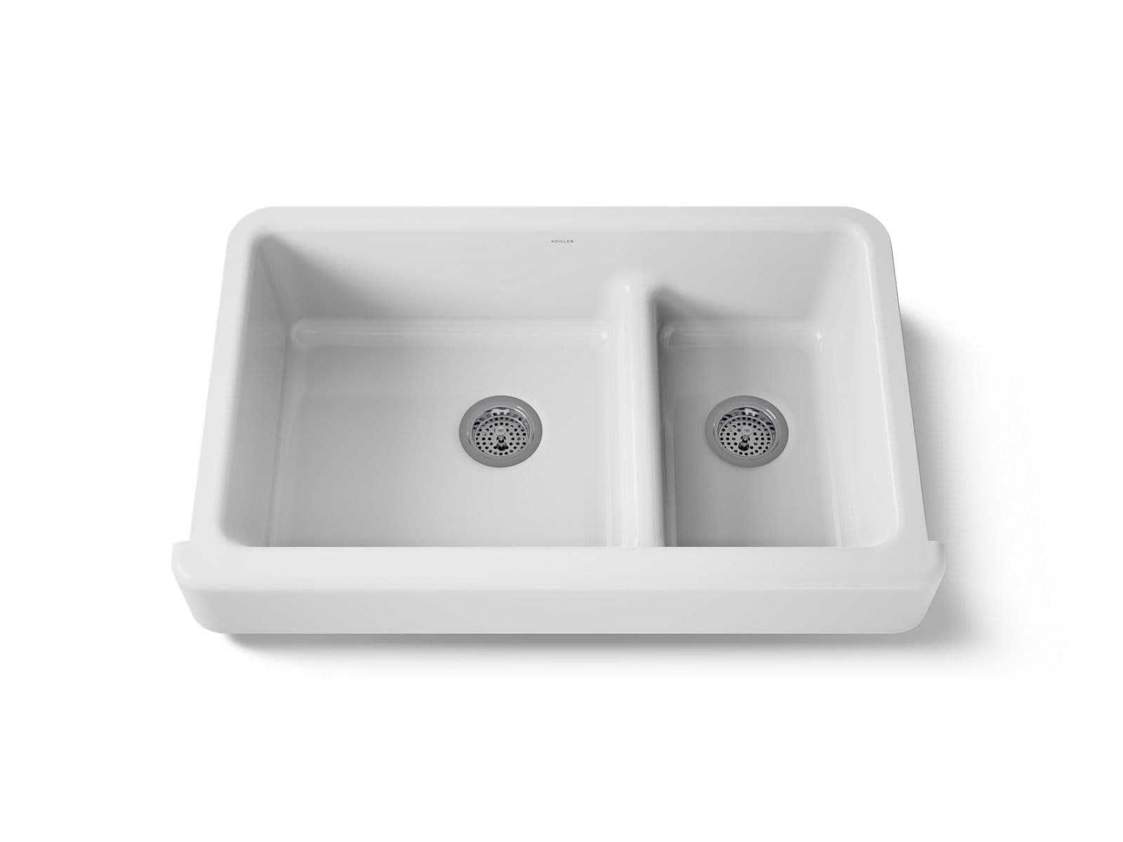 Kohler Whitehaven Smart Divide 35-1/2'' undermount double-bowl farmhouse kitchen sink with short apron by Kohler