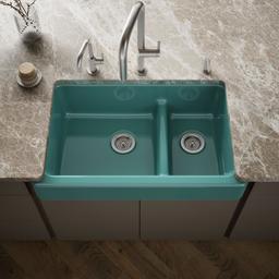 Kohler Whitehaven Smart Divide 35-1/2'' undermount double-bowl farmhouse kitchen sink with short apron - Teal - image 2