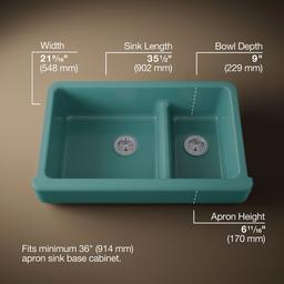 Kohler Whitehaven Smart Divide 35-1/2'' undermount double-bowl farmhouse kitchen sink with short apron - Teal - image 3