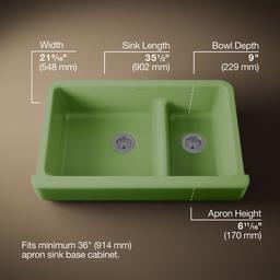 Kohler Whitehaven Smart Divide 35-1/2'' undermount double-bowl farmhouse kitchen sink with short apron - Fresh Green - image 1