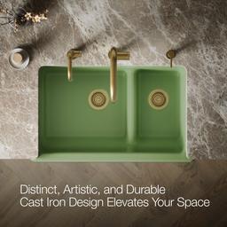 Kohler Whitehaven Smart Divide 35-1/2'' undermount double-bowl farmhouse kitchen sink with short apron - Fresh Green - image 3