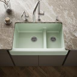 Kohler Whitehaven Smart Divide 35-1/2'' undermount double-bowl farmhouse kitchen sink with short apron - Aspen Green - image 2