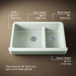 Kohler Whitehaven Smart Divide 35-1/2'' undermount double-bowl farmhouse kitchen sink with short apron - Aspen Green - image 3