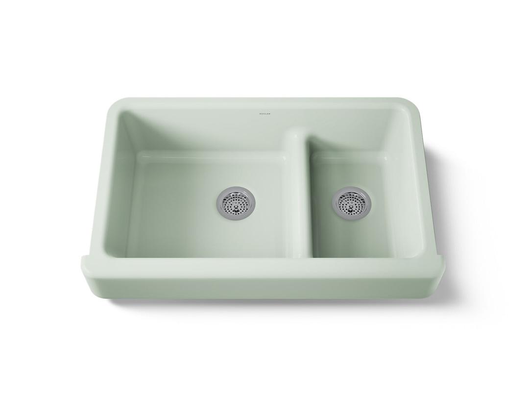 Kohler Whitehaven Smart Divide 35-1/2'' undermount double-bowl farmhouse kitchen sink with short apron - Aspen Green by Kohler