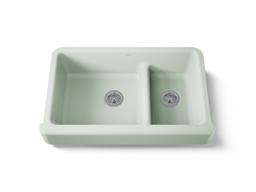 Kohler Whitehaven Smart Divide 35-1/2'' undermount double-bowl farmhouse kitchen sink with short apron - Aspen Green - image 1