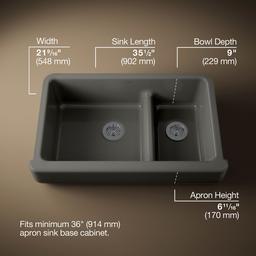 Kohler Whitehaven Smart Divide 35-1/2'' undermount double-bowl farmhouse kitchen sink with short apron - Thunder Grey - image 2