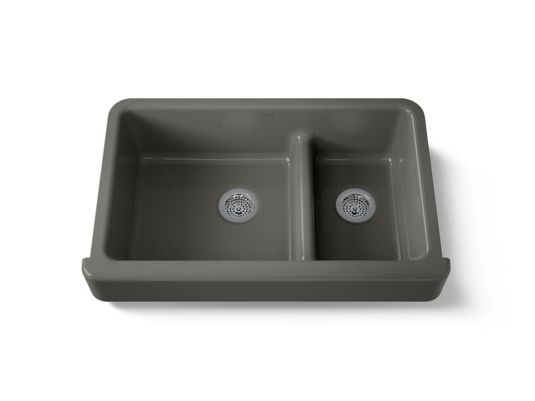 Kohler Whitehaven Smart Divide 35-1/2'' undermount double-bowl farmhouse kitchen sink with short apron - Thunder Grey by Kohler
