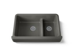 Kohler Whitehaven Smart Divide 35-1/2'' undermount double-bowl farmhouse kitchen sink with short apron - Thunder Grey - image 1