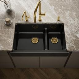 Kohler Whitehaven Smart Divide 35-1/2'' undermount double-bowl farmhouse kitchen sink with short apron - Black - image 2