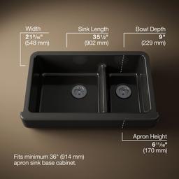 Kohler Whitehaven Smart Divide 35-1/2'' undermount double-bowl farmhouse kitchen sink with short apron - Black - image 3