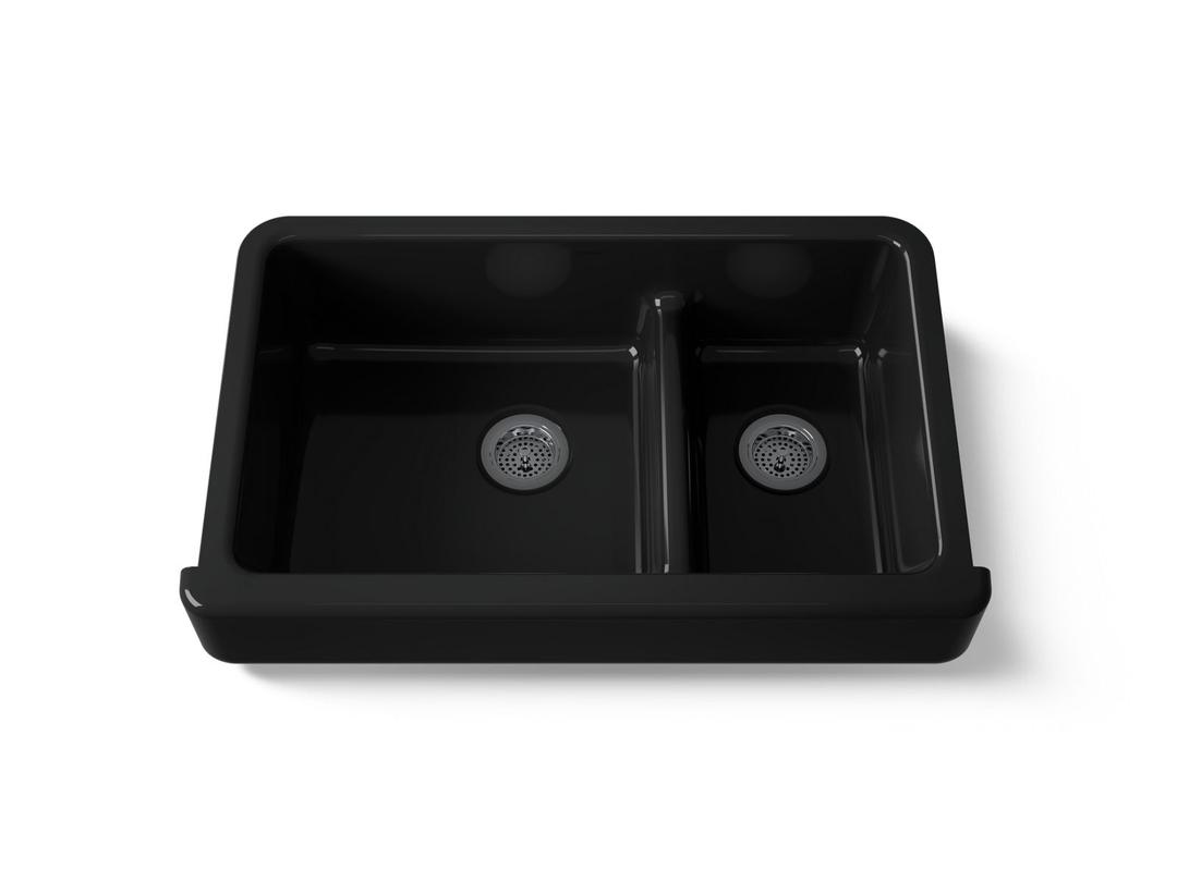 Kohler Whitehaven Smart Divide 35-1/2'' undermount double-bowl farmhouse kitchen sink with short apron - Black by Kohler