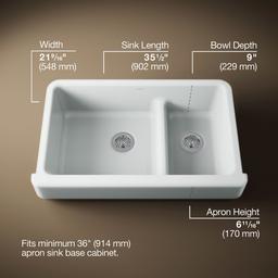 Kohler Whitehaven Smart Divide 35-1/2'' undermount double-bowl farmhouse kitchen sink with short apron - Ice Grey - image 2