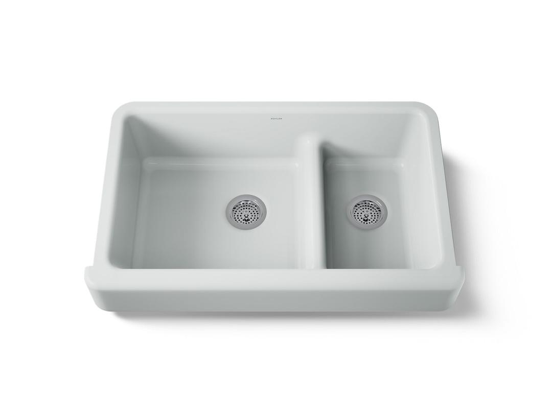 Kohler Whitehaven Smart Divide 35-1/2'' undermount double-bowl farmhouse kitchen sink with short apron - Ice Grey by Kohler