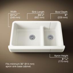Kohler Whitehaven Smart Divide 35-1/2'' undermount double-bowl farmhouse kitchen sink with short apron - Biscuit - image 3