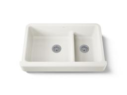 Kohler Whitehaven Smart Divide 35-1/2'' undermount double-bowl farmhouse kitchen sink with short apron - Biscuit - image 1