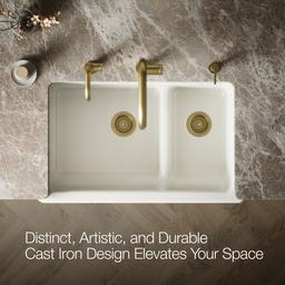 Kohler Whitehaven Smart Divide 35-1/2'' undermount double-bowl farmhouse kitchen sink with short apron - Biscuit - image 4