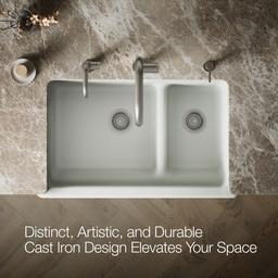 Kohler Whitehaven Smart Divide 35-1/2'' undermount double-bowl farmhouse kitchen sink with short apron - Sea Salt - image 3