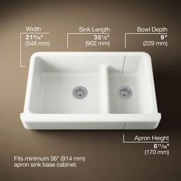 Kohler Whitehaven Smart Divide 35-1/2'' undermount double-bowl farmhouse kitchen sink with short apron - Dune - image 3