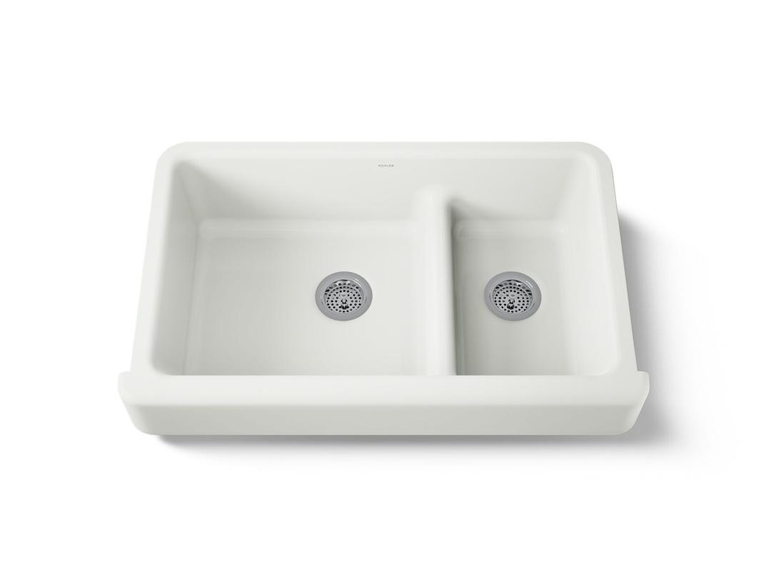Kohler Whitehaven Smart Divide 35-1/2'' undermount double-bowl farmhouse kitchen sink with short apron - Dune by Kohler