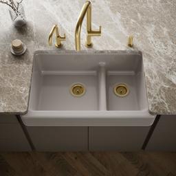 Kohler Whitehaven Smart Divide 35-1/2'' undermount double-bowl farmhouse kitchen sink with short apron - Truffle - image 2