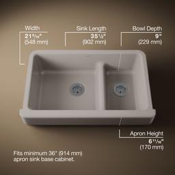Kohler Whitehaven Smart Divide 35-1/2'' undermount double-bowl farmhouse kitchen sink with short apron - Truffle - image 3