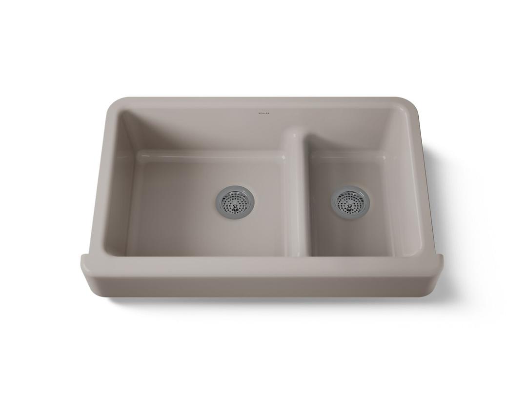 Kohler Whitehaven Smart Divide 35-1/2'' undermount double-bowl farmhouse kitchen sink with short apron - Truffle by Kohler