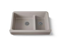 Kohler Whitehaven Smart Divide 35-1/2'' undermount double-bowl farmhouse kitchen sink with short apron - Truffle - image 1