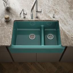 Kohler Whitehaven Smart Divide 35-3/4'' undermount double-bowl farmhouse kitchen sink - Teal - image 2