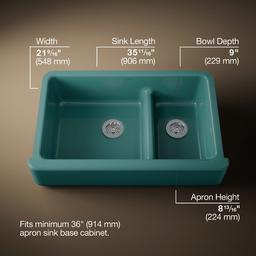 Kohler Whitehaven Smart Divide 35-3/4'' undermount double-bowl farmhouse kitchen sink - Teal - image 3