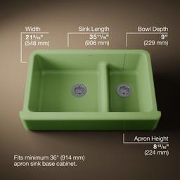 Kohler Whitehaven Smart Divide 35-3/4'' undermount double-bowl farmhouse kitchen sink - Fresh Green - image 3