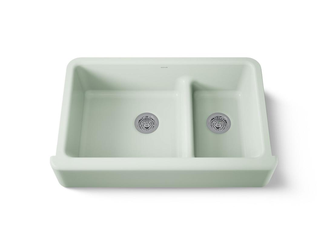 Kohler Whitehaven Smart Divide 35-3/4'' undermount double-bowl farmhouse kitchen sink - Aspen Green by Kohler