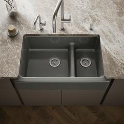 Kohler Whitehaven Smart Divide 35-3/4'' undermount double-bowl farmhouse kitchen sink - Thunder Grey - image 2
