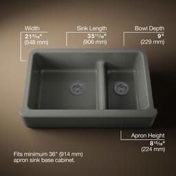 Kohler Whitehaven Smart Divide 35-3/4'' undermount double-bowl farmhouse kitchen sink - Thunder Grey - image 3