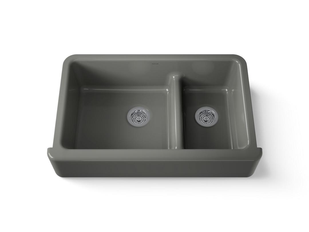Kohler Whitehaven Smart Divide 35-3/4'' undermount double-bowl farmhouse kitchen sink - Thunder Grey by Kohler