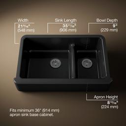 Kohler Whitehaven Smart Divide 35-3/4'' undermount double-bowl farmhouse kitchen sink - Black - image 3