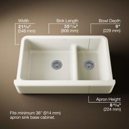 Kohler Whitehaven Smart Divide 35-3/4'' undermount double-bowl farmhouse kitchen sink - Biscuit - image 3