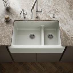 Kohler Whitehaven Smart Divide 35-3/4'' undermount double-bowl farmhouse kitchen sink - Sea Salt - image 2