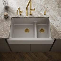 Kohler Whitehaven Smart Divide 35-3/4'' undermount double-bowl farmhouse kitchen sink - Truffle - image 2