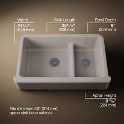 Kohler Whitehaven Smart Divide 35-3/4'' undermount double-bowl farmhouse kitchen sink - Truffle - image 3