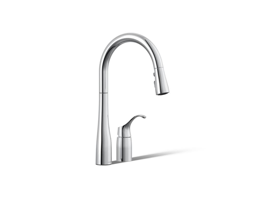 Kohler Simplice Pull-down kitchen sink faucet with three-function sprayhead - Polished Chrome by Kohler