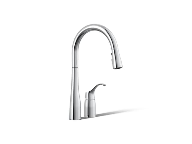 Kohler Simplice Pull-down kitchen sink faucet with three-function sprayhead - Polished Chrome