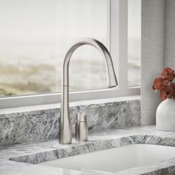 Kohler Simplice Pull-down kitchen sink faucet with three-function sprayhead - Vibrant Stainless - image 2