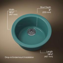 Kohler Porto FinoE 18-1/2'' Top-/Undermount Single-Bowl Bar Sink - Teal - image 3