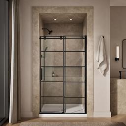 Kohler ComposedE Sliding shower door, 78'' H x 44-1/8 - 47-7/8'' W, with 3/8'' thick Crystal Clear glass with rectangular grille pattern - Matte Black - image 4