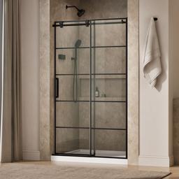 Kohler ComposedE Sliding shower door, 78'' H x 44-1/8 - 47-7/8'' W, with 3/8'' thick Crystal Clear glass with rectangular grille pattern - Matte Black - image 2