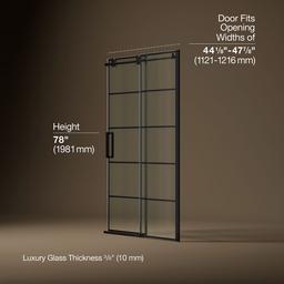 Kohler ComposedE Sliding shower door, 78'' H x 44-1/8 - 47-7/8'' W, with 3/8'' thick Crystal Clear glass with rectangular grille pattern - Matte Black - image 3