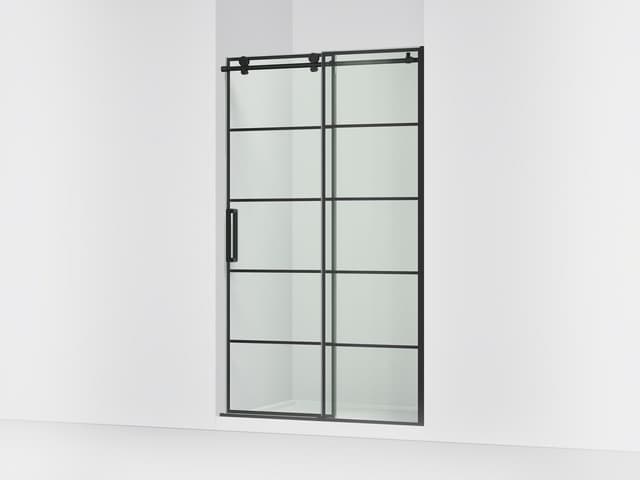 Kohler ComposedE Sliding shower door, 78'' H x 44-1/8 - 47-7/8'' W, with 3/8'' thick Crystal Clear glass with rectangular grille pattern - Matte Black