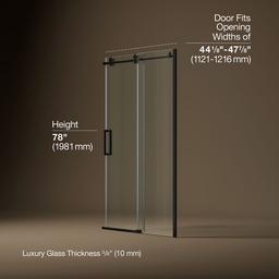 Kohler ComposedE Sliding shower door, 78'' H x 44-1/8 - 47-7/8'' W, with 3/8'' thick Crystal Clear glass - Matte Black - image 3