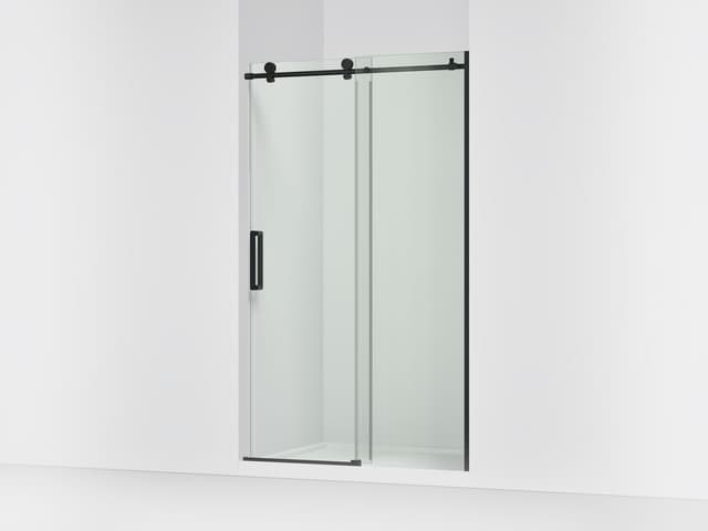 Kohler ComposedE Sliding shower door, 78'' H x 44-1/8 - 47-7/8'' W, with 3/8'' thick Crystal Clear glass - Matte Black